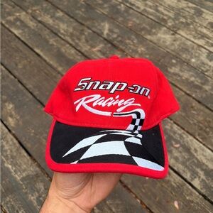 Vintage SNAP ON RACING hat red flag adjustable